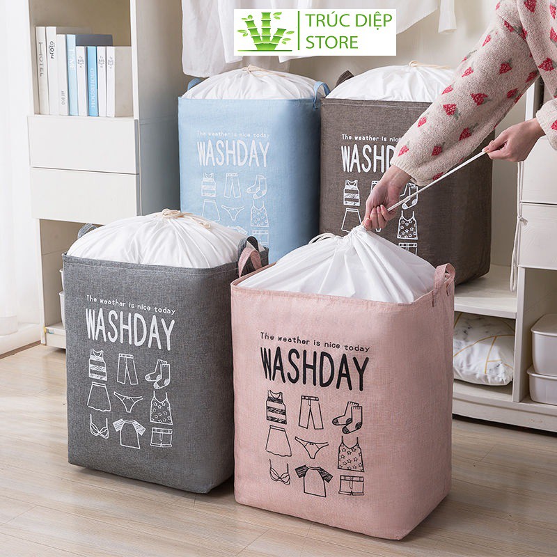 (Được lựa màu) Giỏ đựng quần áo chăn màn bằng vải đa năng WASHDAY sọt đựng quần áo vintage xinh xắn