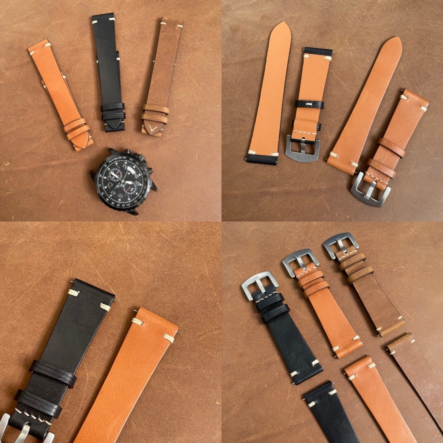 Dây đồng hồ vintage da bò cao cấp handmade size 24 22 20 18 phù hợp nhiều loại đồng hồ