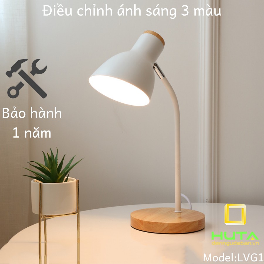 Đèn Bàn Làm Việc Vintage Chân Đế Gỗ, Led Ánh Sáng Trắng Vàng, Decor Trang Trí, Dùng Làm Đèn Học, HUTA LVG1