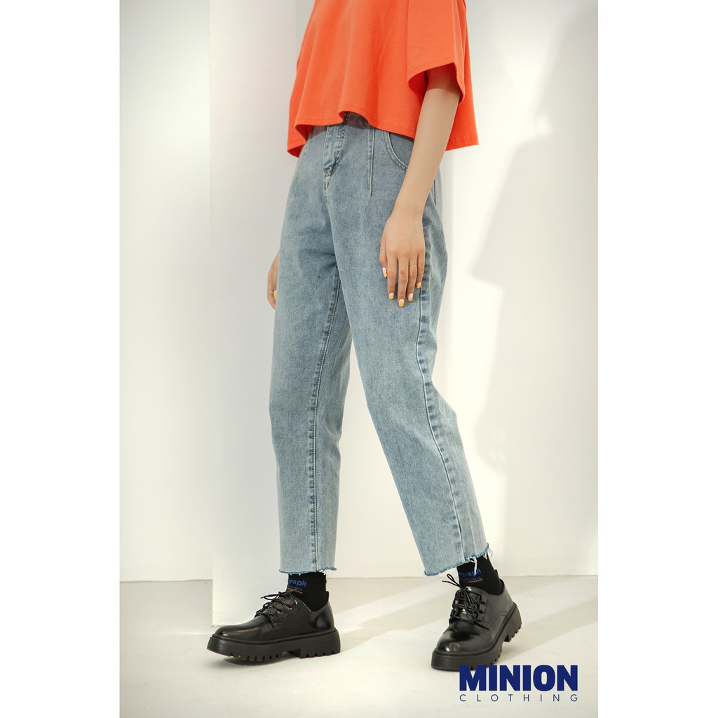 Quần baggy jeans Minion Clothing tua rua gấu, cạp lưng cao, phong cách Ulzzang Streetwear Q2321