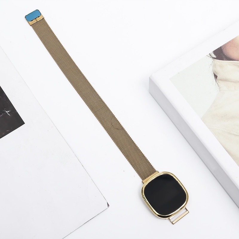 Đồng Hồ Điện Tử Mặt Vuông Có Đèn LED Dây Inox Màu Vàng/Đen Phong Cách Thể Thao Thời Trang Unisex