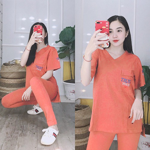 Đồ bộ mặc nhà nữ đẹp cotton quần dài tay ngắn - Chất liệu thun co giãn 4 chiều thoáng mát - Anquachi | BigBuy360 - bigbuy360.vn