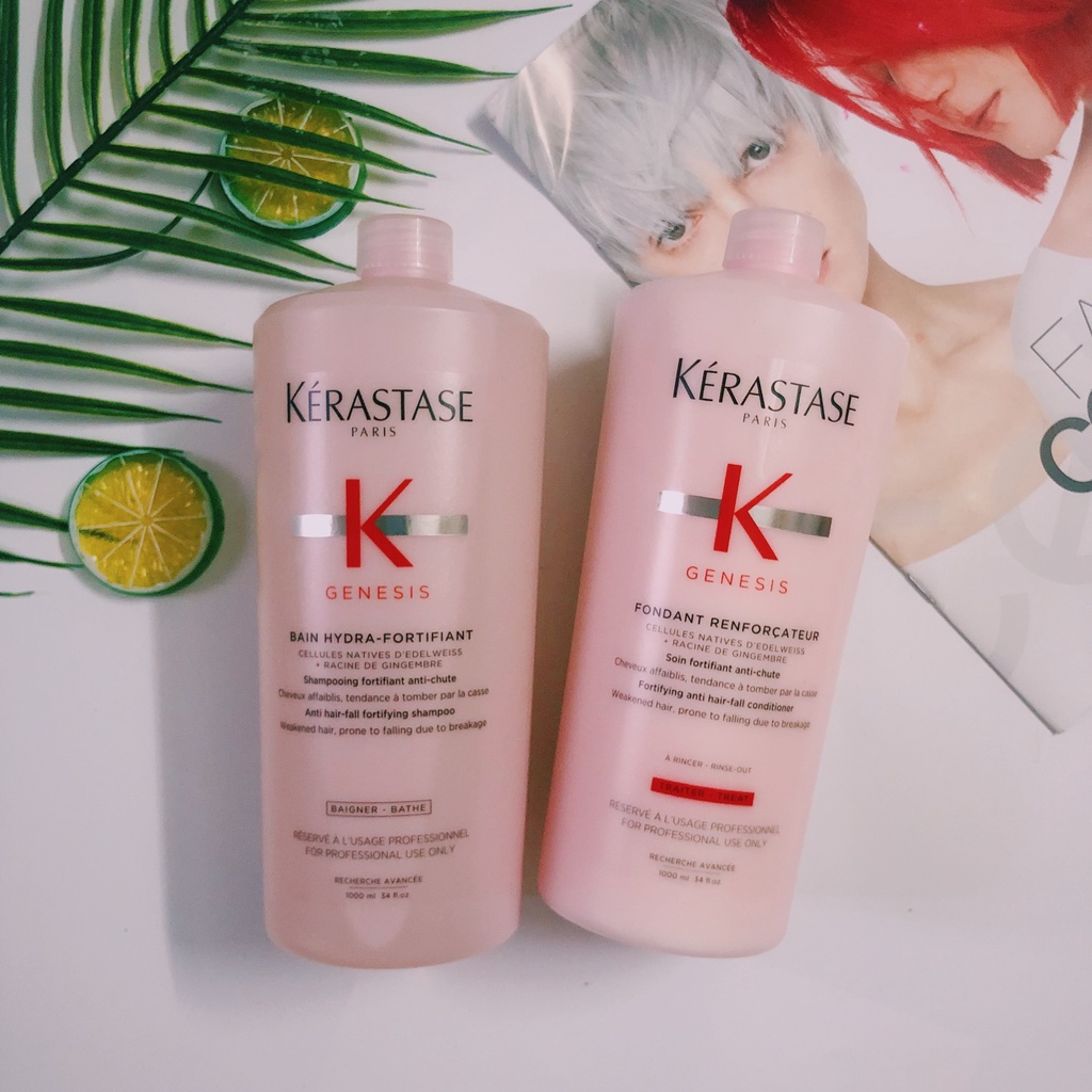 Bộ dầu gội xả chống rụng tóc Kerastase Genesis (Bain Hydra-Fortifiant 1000ml + Fondant Renforcateur 1000ml)