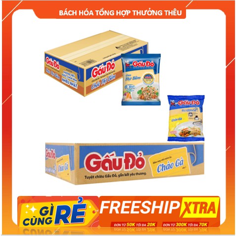 Thùng Cháo Gấu Đỏ 50 gói x 50g Vị Gà/Thịt Bằm