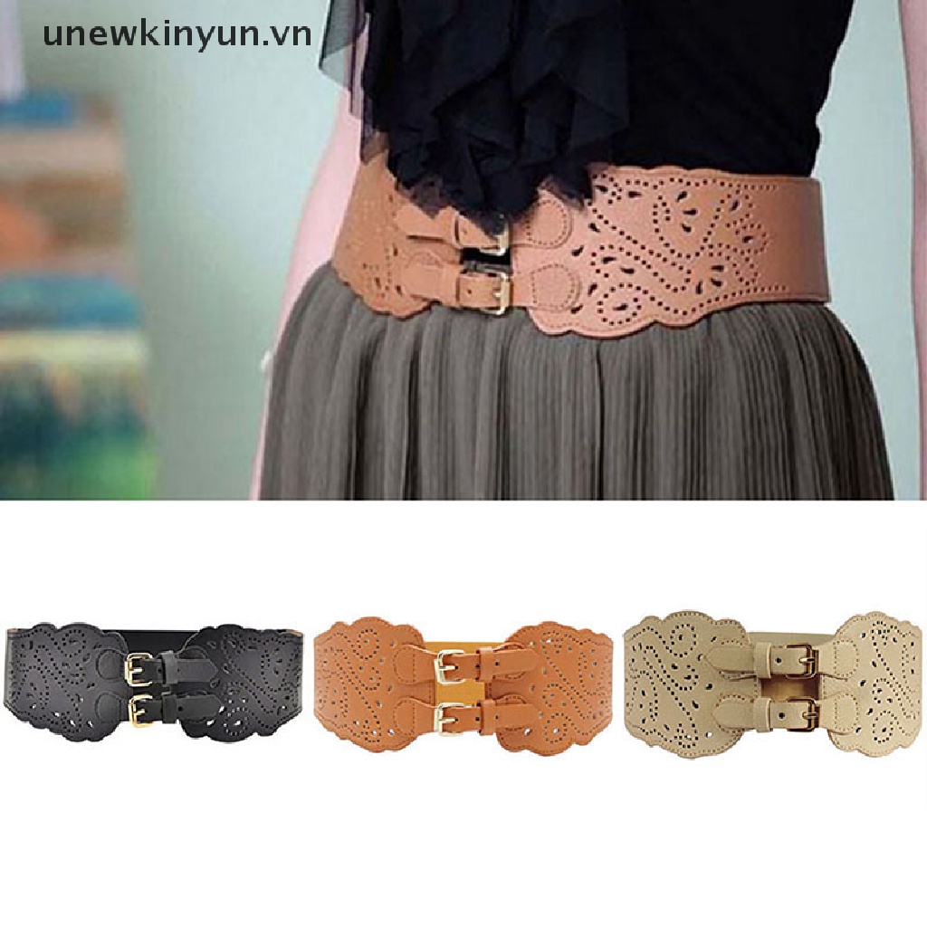 Thắt Lưng Bản Rộng Co Giãn Phối Hai Khóa Thời Trang Cho Nữ