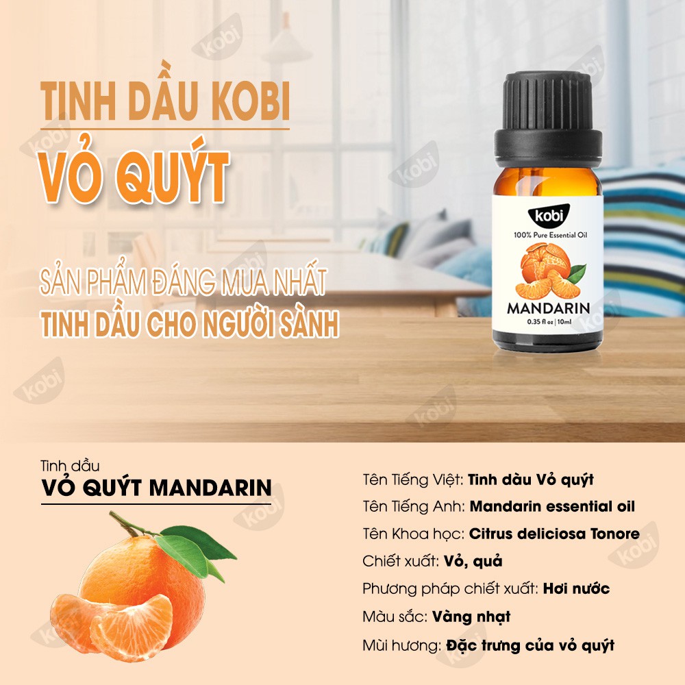 Tinh dầu Vỏ Quýt Kobi Mandarin essential oil giúp cân bằng cảm xúc, giảm stress, chống trầm cảm - 10ml