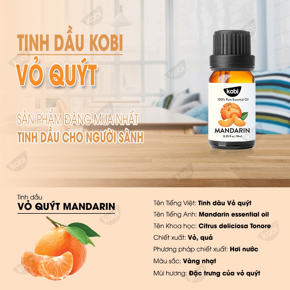 Tinh dầu Vỏ Quýt Kobi Mandarin essential oil giúp cân bằng cảm xúc, giảm stress, chống trầm cảm - 5ml