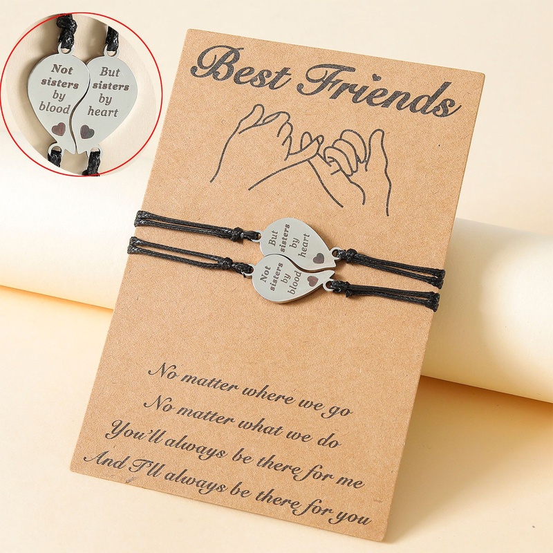 1 Cặp Vòng Tay Bện Dây Bằng Thép Không Gỉ Hình Trái Tim Khắc Chữ Best Friends Có Thể Điều Chỉnh