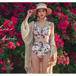 Set bikini hoa vintage cạp cao