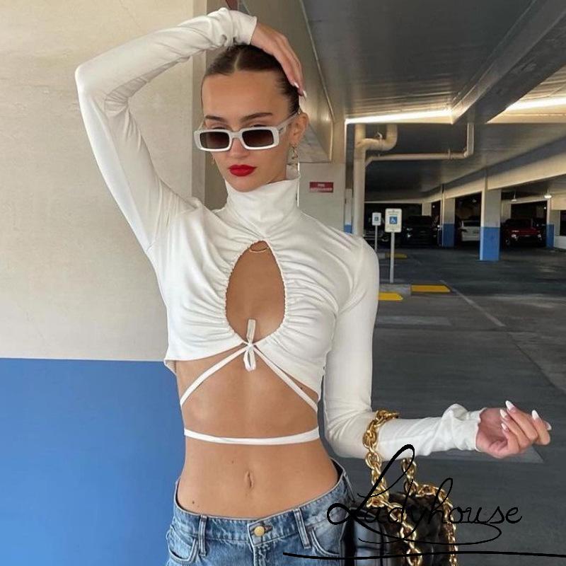 Áo Thun Tay Dài Hở Rốn Màu Trơn Thời Trang Dành Cho Nữ