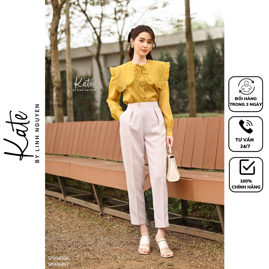 Áo sơ mi tơ óng vân bèo cổ 4509 quần baggy 1 ly khóa sườn 4497 thời trang thiết kế KATE By Linh Nguyen