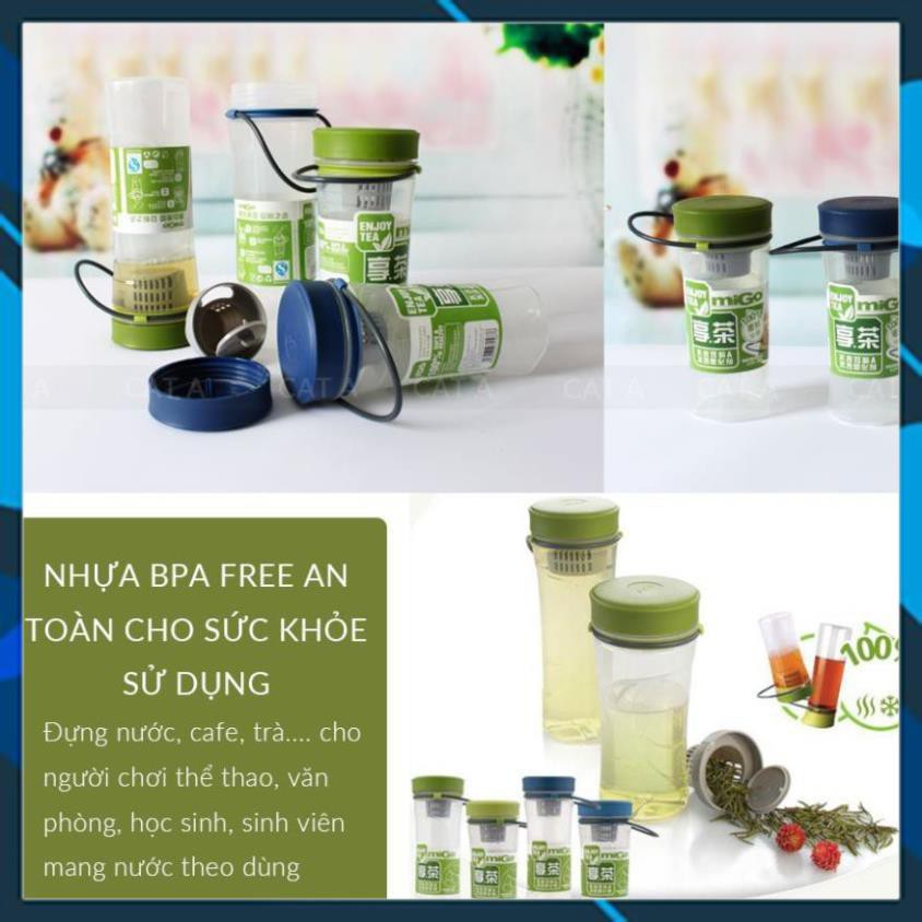 Bình đựng nước, bình nước bằng Nhựa BPA FREE MIGO Cao cấp - 1522 - An toàn, trong suốt, có rây lọc, quai xách tiện lợi!