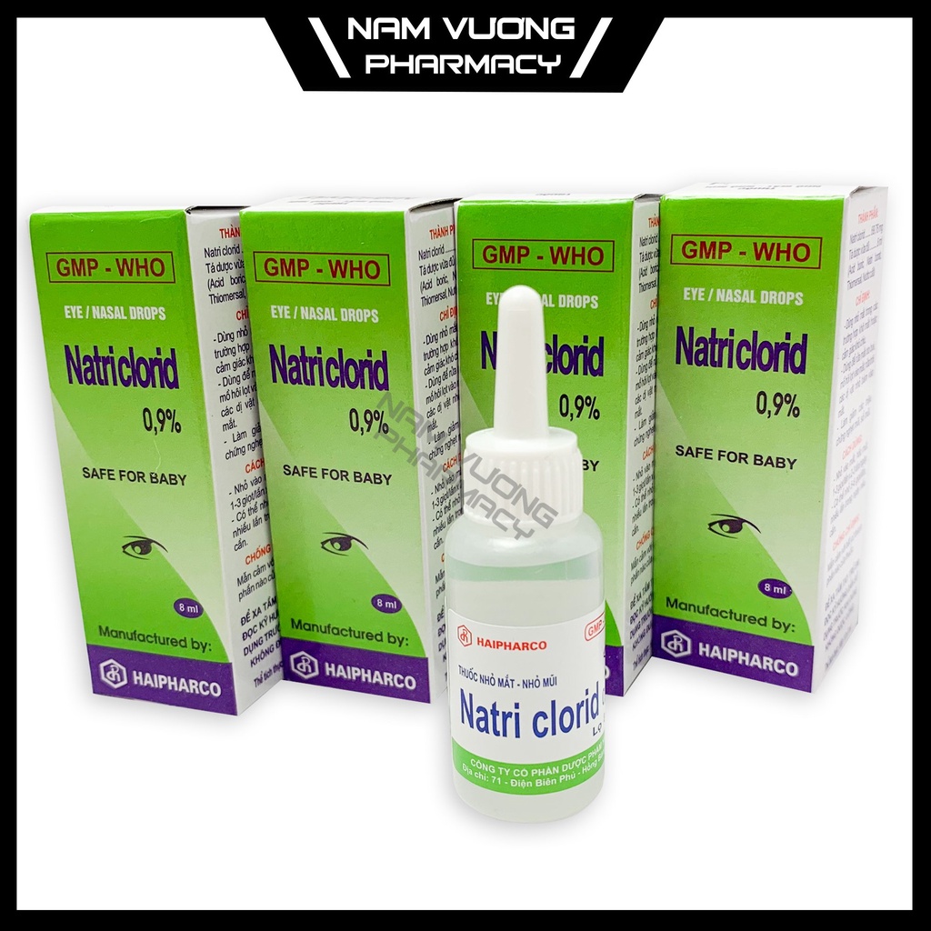 Nước muối sinh lý NATRICLORID 0,9% Giúp làm giảm khô mắt, mỏi mắt, vệ sinh mắt - 1 hôp 8ml