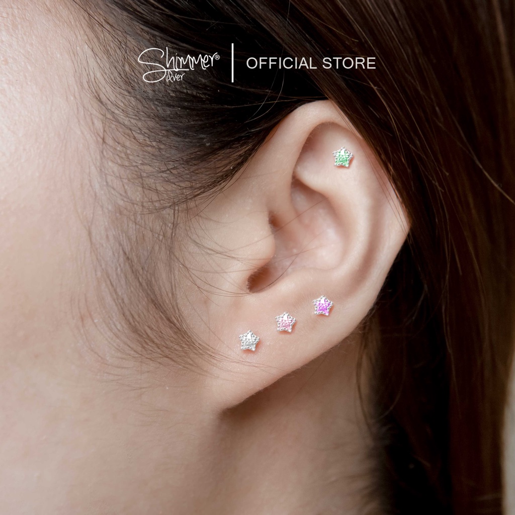 Bông Tai, Hoa Tai Nữ Bạc 925 Cao Cấp SHIMMER SILVER MINI COLORFUL STARS Thiết Kế Ngôi Sao Đính Đá Lấp Lánh