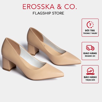 [FORM BÉ TĂNG 1 SIZE] - Giày cao gót Erosska mũi nhọn kiểu dáng cơ bản cao 5cm màu kem _ EP011