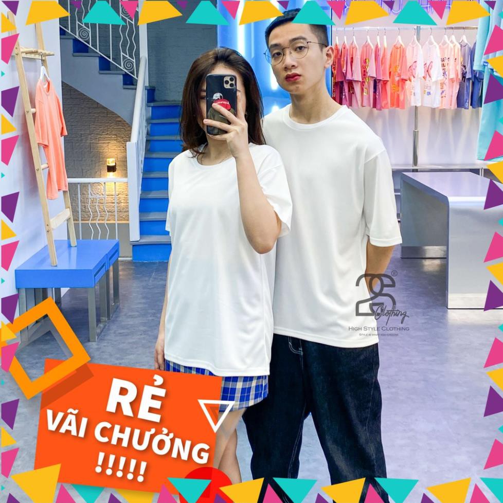 Áo Thun Tay Lỡ Unisex Form Rộng Basic Nam Nữ Đẹp Trơn Cổ Tròn Màu Trắng Telex Oversize  ྇