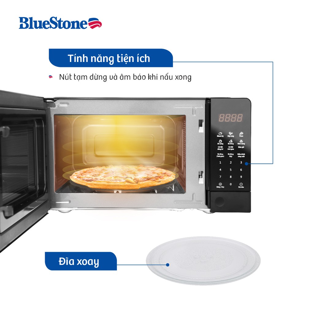 Lò vi sóng điện tử BlueStone MOB-7816 Dung tích 20L - Công suất 1100W - 8 chế độ nấu - bảo hành chính hãng 2 năm