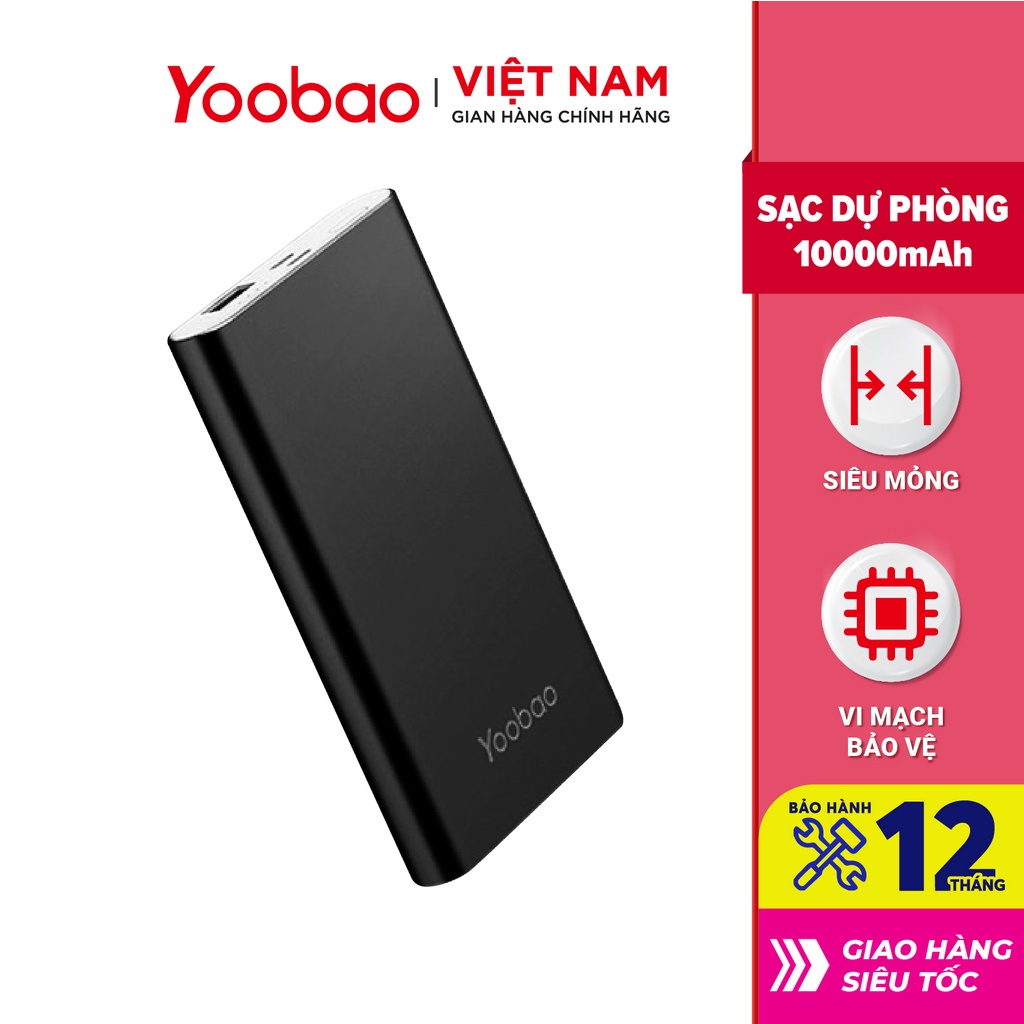 Sạc dự phòng 10000mAh Yoobao PL10 Polymer - Hàng chính hãng - Bảo hành 12 tháng 1 đổi 1