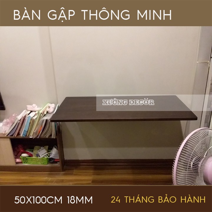 Bàn gập thông minh treo tường 50x80 - 50x100 gỗ tự nhiên nâu óc chó dầy 18mm tải 50-70kg