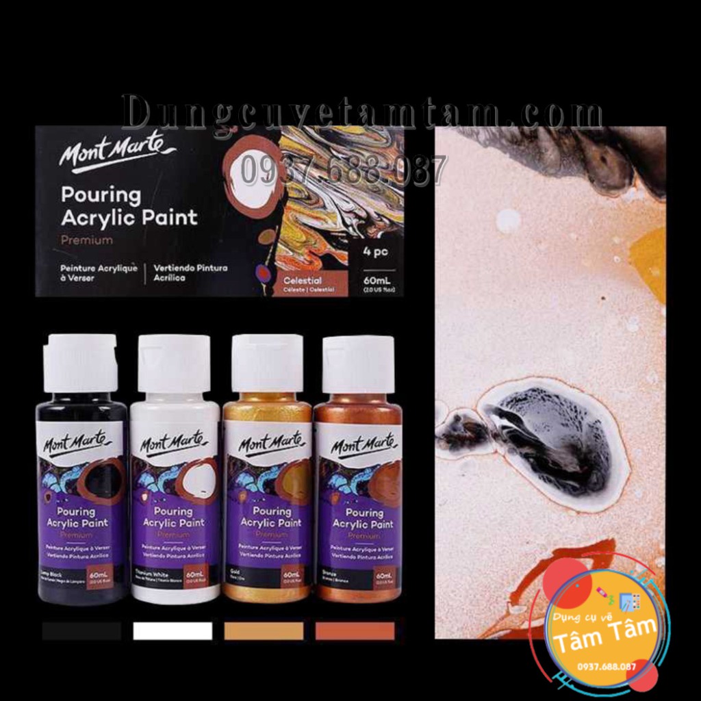 Bộ màu đổ, màu chảy Mont Marte Premium Pouring Acrylic Paint set 4 chai 60ml-Celestial-PMPP4206 - [Dụng cụ vẽ tâm tâm]
