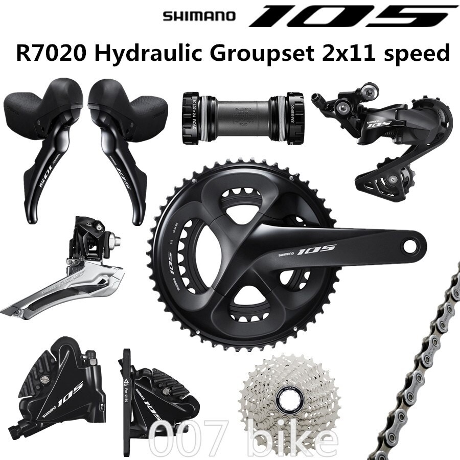 Groupset Shimano 105 R7020 phanh đĩa dầu thủy lực 22 tốc độ 2x11sp đĩa 39/53 líp 11/28 đùi 170mm