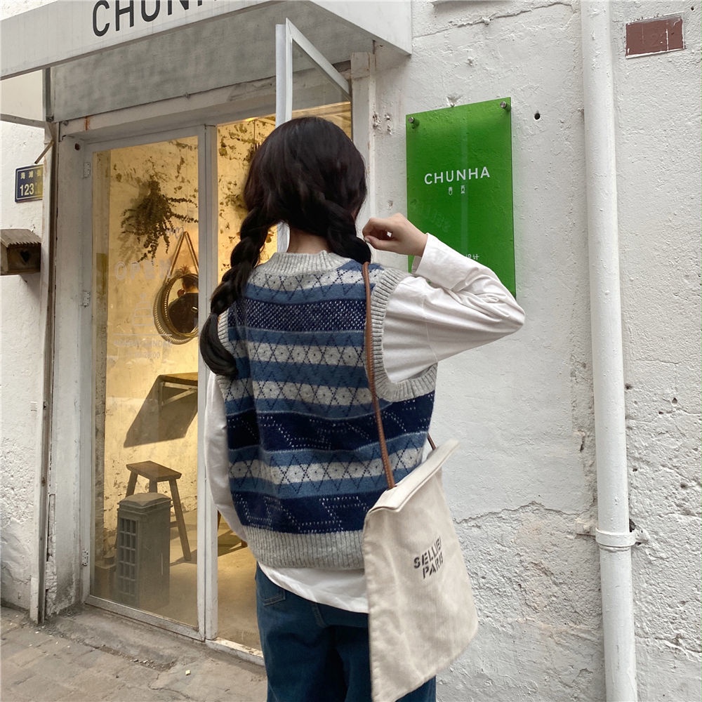 Áo thun dáng rộng/ Áo dệt kim không tay phong cách thời trang Hàn Quốc