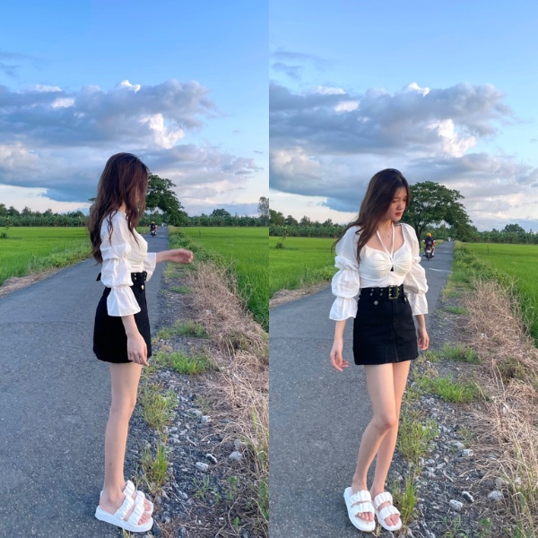 Áo kiểu tay dài dây chéo cổ yếm ,áo kiểu cột nơ trước ,áo bánh bèo babydoll,chất vãi ĐŨI MỀM siêu xinh PLA11