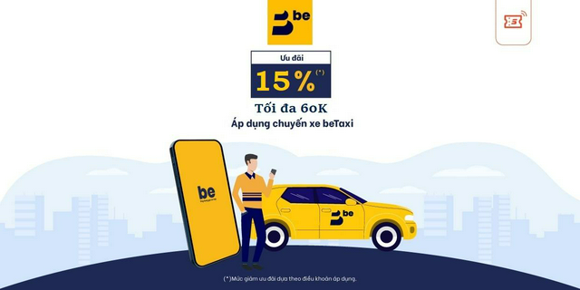 [E-voucher] Mã giảm 15% tối đa 60K khi đặt dịch vụ beTaxi trên ứng dụng be