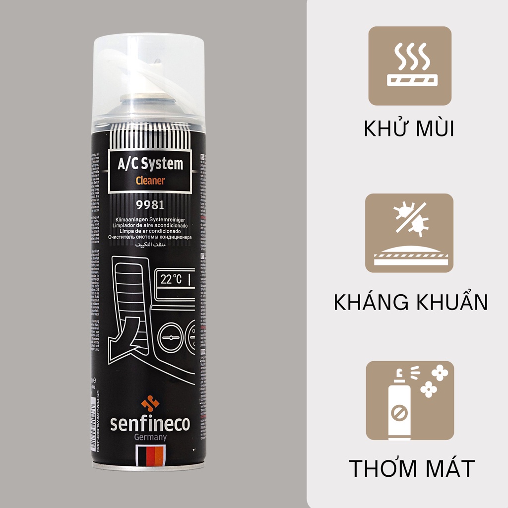 Vòi xịt vệ sinh máy lạnh Senfineco 9981 System Cleaner làm sạch điều hòa dung tích 520ml