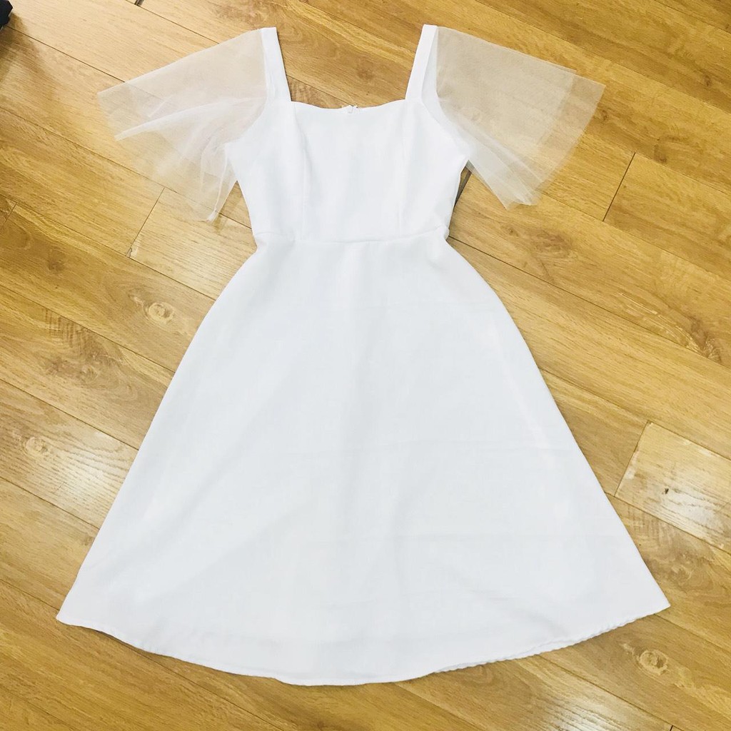 [CÓ SẴN] Đầm xòe phối tay lưới đầm trắng dáng dài xòe dự tiệc công chúa bigsize giá rẻ đẹp ld2