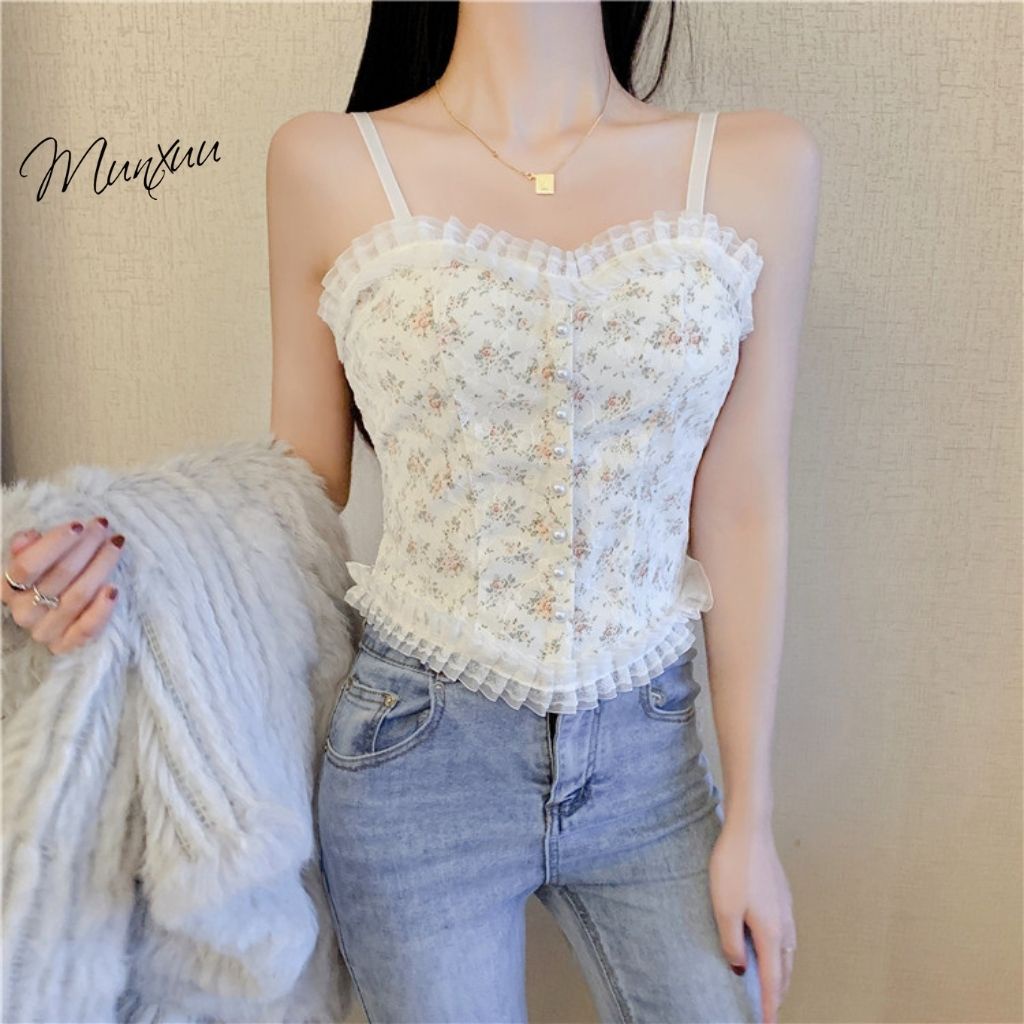 Áo bra nữ ren 2 dây thiết kế họa tiết hoa phong cách Retro Pháp thời trang - MUNXUU BR11