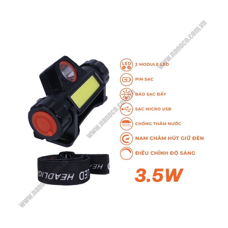 Đèn đội đầu bóng mini 3,5W đen, ánh sáng trắng NHL0362B