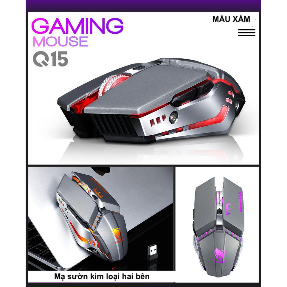 Chuột Không Dây 💎𝓕𝓡𝓔𝓔𝓢𝓗𝓘𝓟💎 Mouse Không Dây Gaming T-Wolf Q15 (BH 12 Tháng) SPTECH COMPUTER