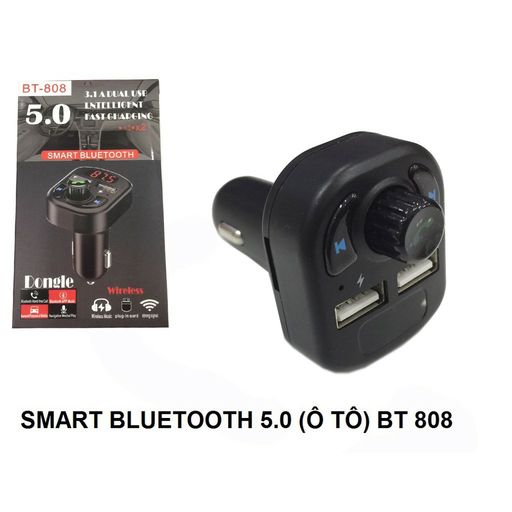 Tẩu sạc ôtô bluetooth (2 cổng sạc nhanh điện thoại)