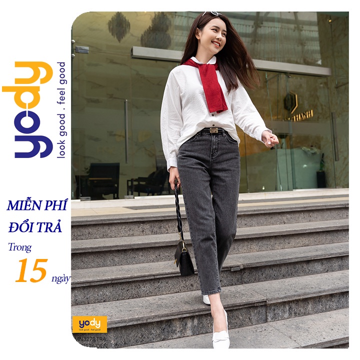 Quần jean nữ baggy cạp cao Yody đen khói trẻ trung năng động QJN3126 - SIÊU HOT