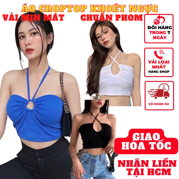 áo croptop kiểu nữ ôm body khoét ngực phối dây màu trắng đen thun gân hàn quốc tôn dáng thời trang A145