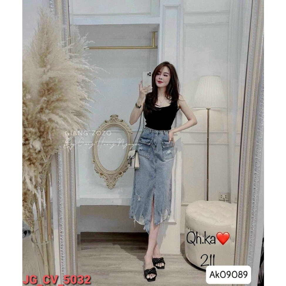 Chân váy jeans dáng dài mài rách siêu đẹp (có ảnh, video thật) Kanimi | BigBuy360 - bigbuy360.vn