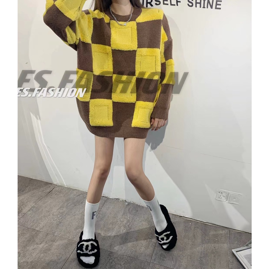 Cocory vn Áo len tay dài phối sọc caro thời trang Hàn Quốc năng động dành cho nữ | BigBuy360 - bigbuy360.vn