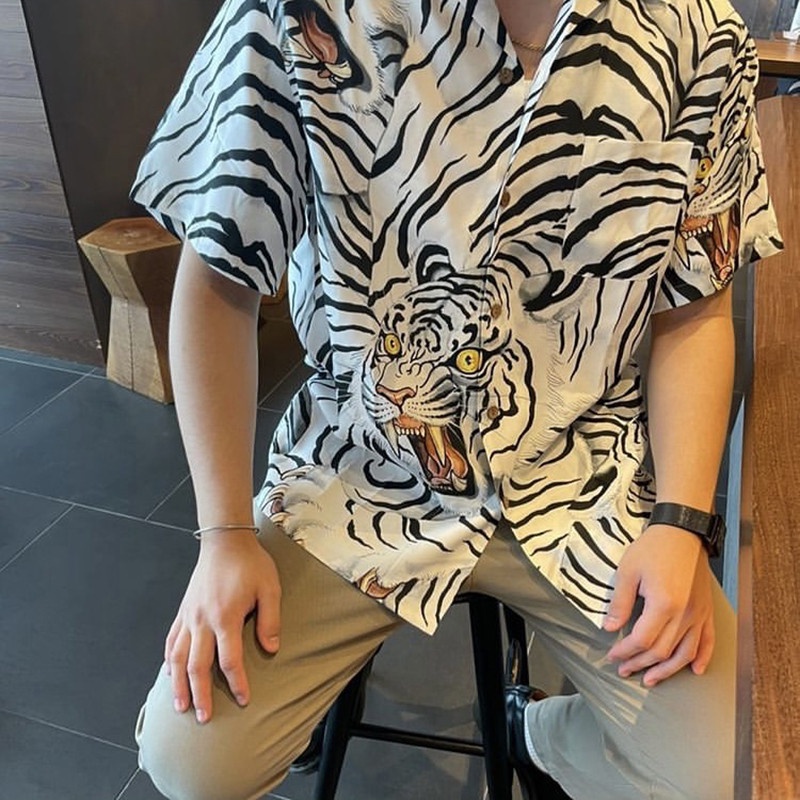 Bán Chạy Nhất Áo Sơ Mi Unisex Tay Ngắn In Hình Hổ Trắng Chảy Mây Plus Size Cho Nam Và Nữ