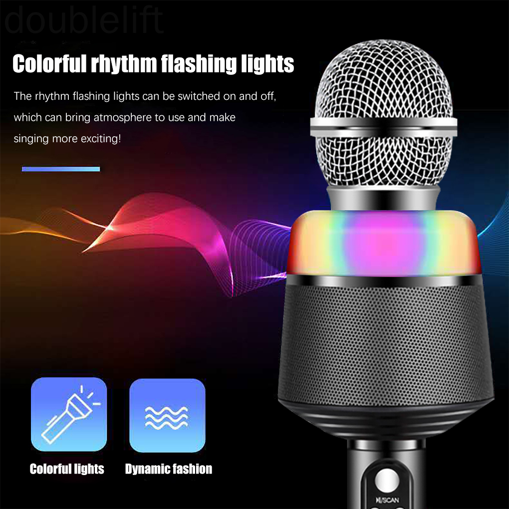 Bộ Micro Hát Karaoke Không Dây Có Đèn Led Kết Nối Bluetooth V5.0