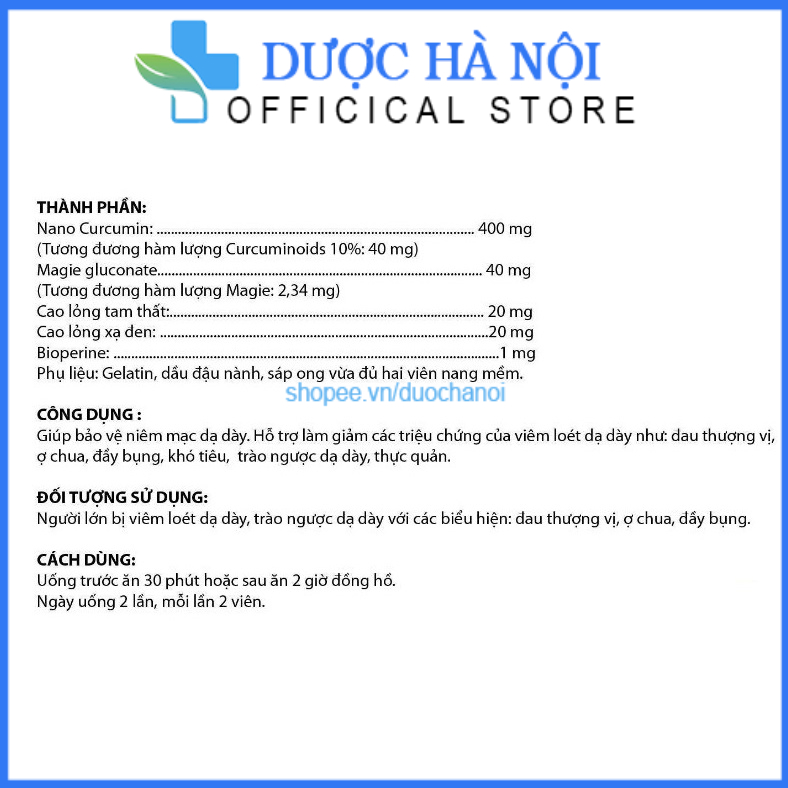 Viên uống Nano Curcumin Paris  hỗ trợ giảm loét dạ dày, giảm trào ngược dạ dày thực quản –Hộp 30 viên