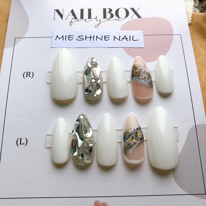 Nailbox móng up vân đá màu trắng siêu đẹp mie shine