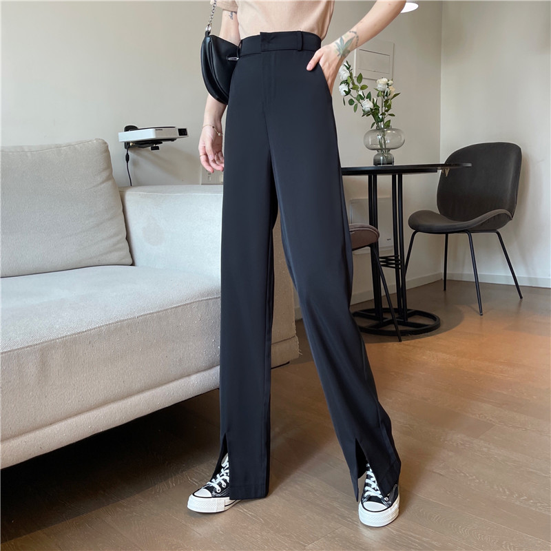 SUXI Quần Dài Lưng Cao Ống Rộng Xẻ Tà Thời Trang Thanh Lịch Cho Nữ