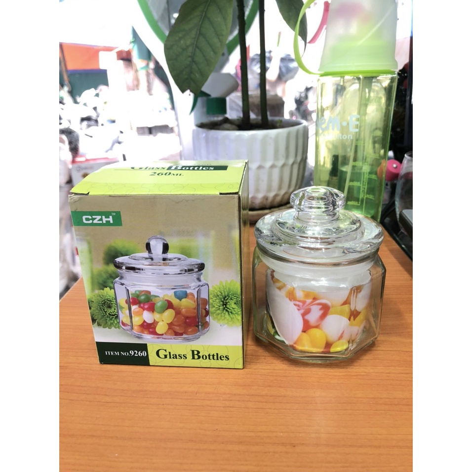 Lọ gia vị thủy tinh hình lục lăng có gioăng 260ml