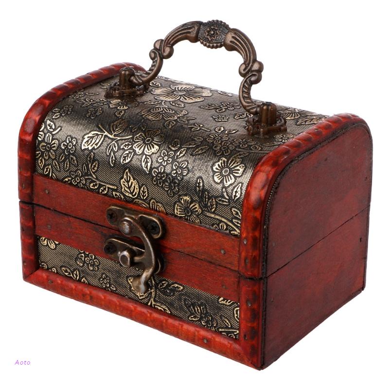 Hộp đựng trang sức có khóa cài bằng gỗ handmade phong cách vintage nhỏ gọn