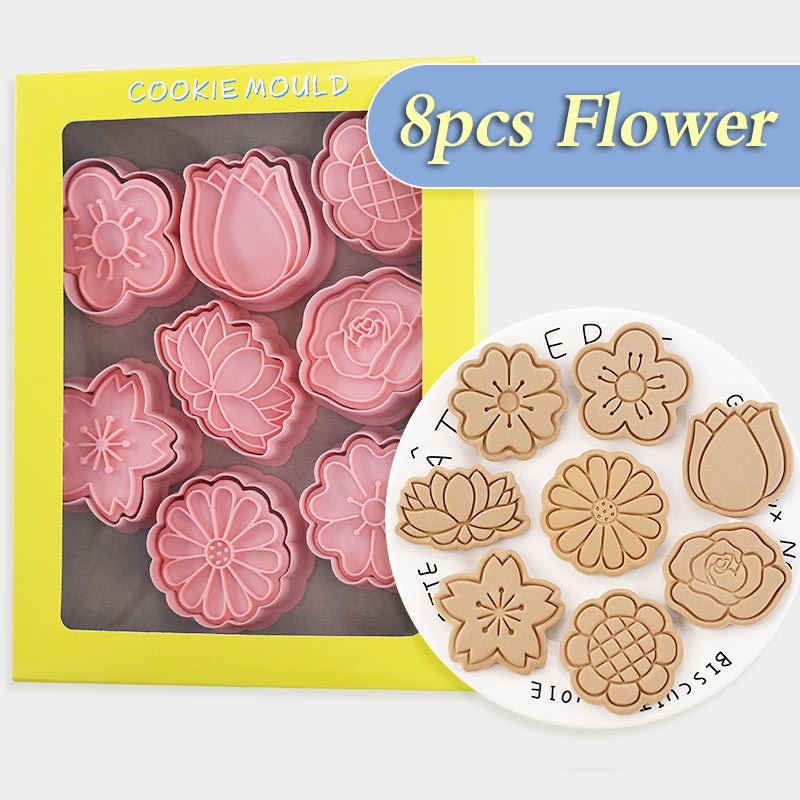 Set 8 Khuôn Cắt Bánh Quy Bằng Nhựa Tạo Hình Bông Hoa 3D Độc Đáo Tiện Dụng