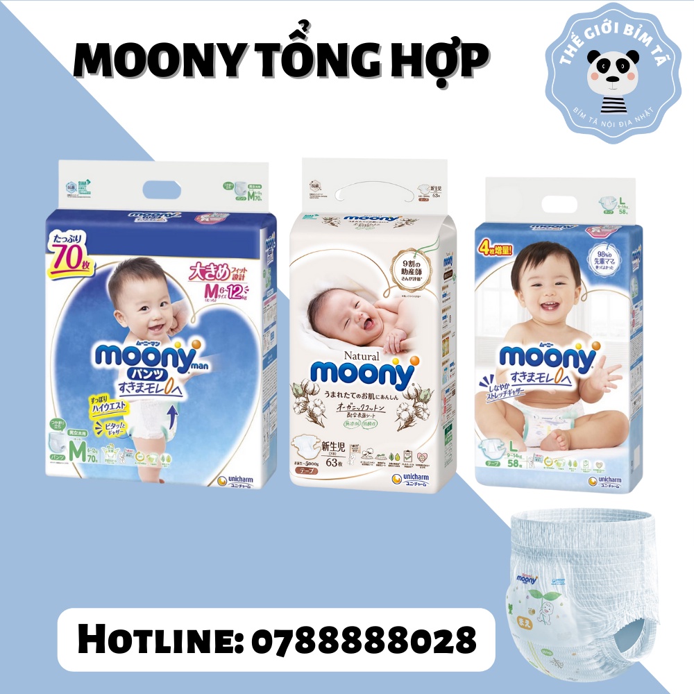 (MOONY TỔNG HỢP)Bỉm Tã Dán/Quần Moony Nội Địa Nhật Đủ Size NB111/S102/M78/M70/L54/XL46