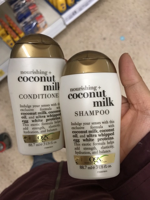 [ mini size] ogx coconut milk biotin collagen brazilian keratin smooth cặp gội và xả nhỏ đi du lịch