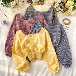 Áo kate caro nhún giữa bo eo cực chất TTSA0195