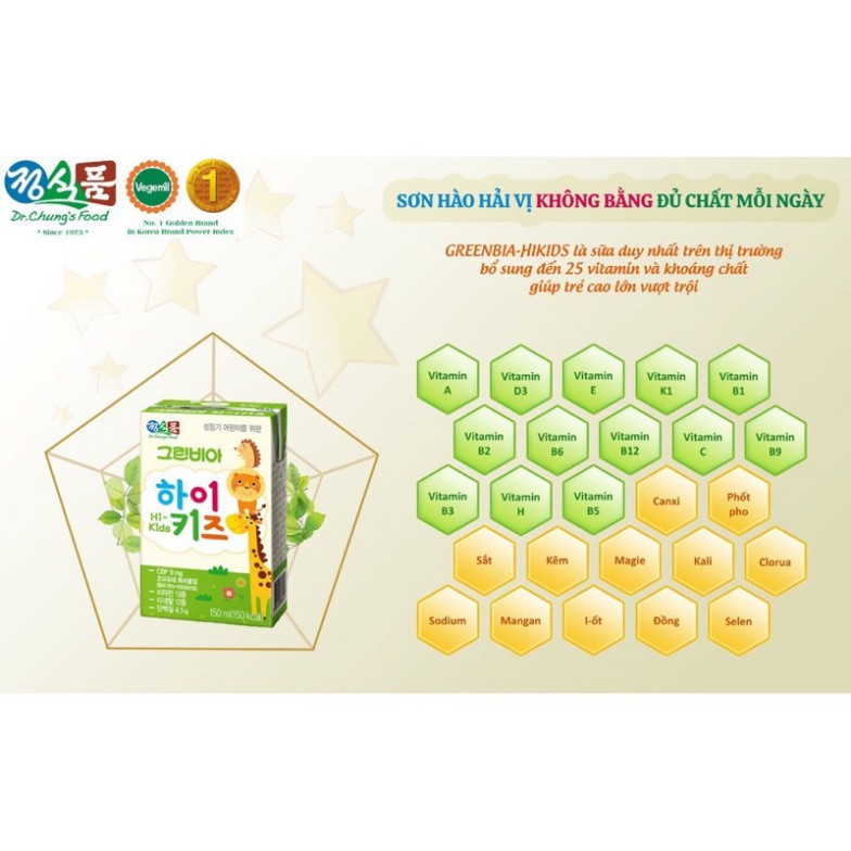 Sữa tươi Greenbia Hi-kids 150ml cho bé từ 1y+ date 2022